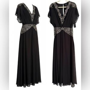 Aidan Mattox Black Mercury Maxi Beaded Crepe Gown Size 6 Formal Wedding NWT Rare